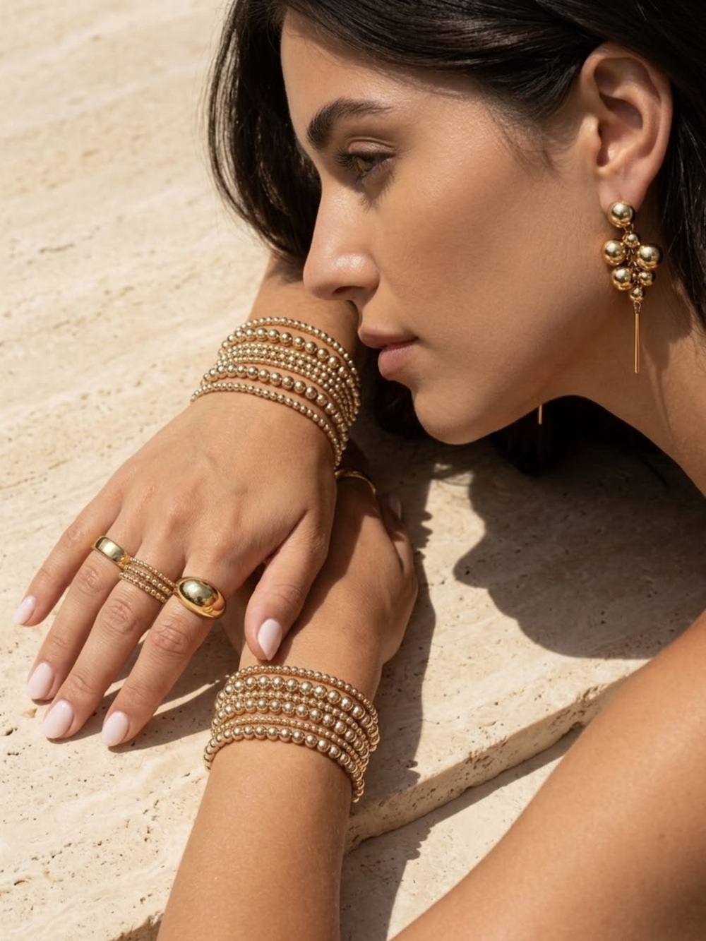 Classic Gold Beaded Bracelet Stack - Women's Jewelry